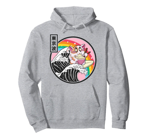 Happy Cat Eating Ramen Rainbow Kanagawa Hoodie - Trendy Graphic Unisex - T-Shirt, Sweatshirt, Hoodie
