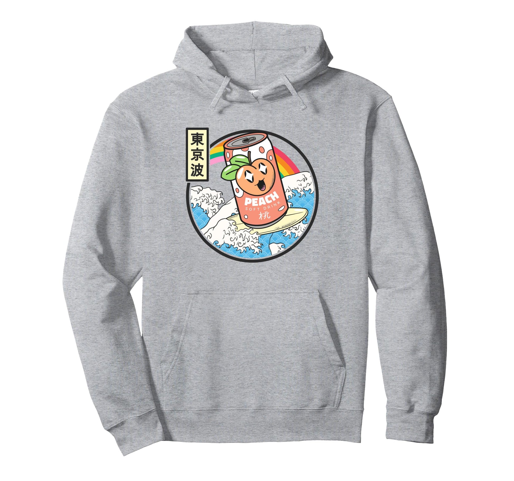 Surfing Peach Soda Japanese Waves Hoodie - Minimalist Print for Adults - T-Shirt, Sweatshirt, Hoodie
