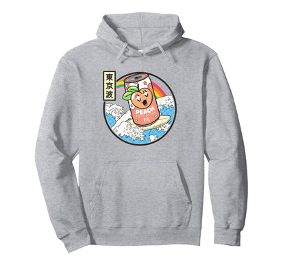 Surfing Peach Soda Japanese Waves Hoodie - Minimalist Print for Adults - T-Shirt, Sweatshirt, Hoodie
