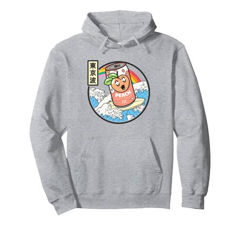 Surfing Peach Soda Japanese Waves Hoodie - Minimalist Print for Adults - T-Shirt, Sweatshirt, Hoodie