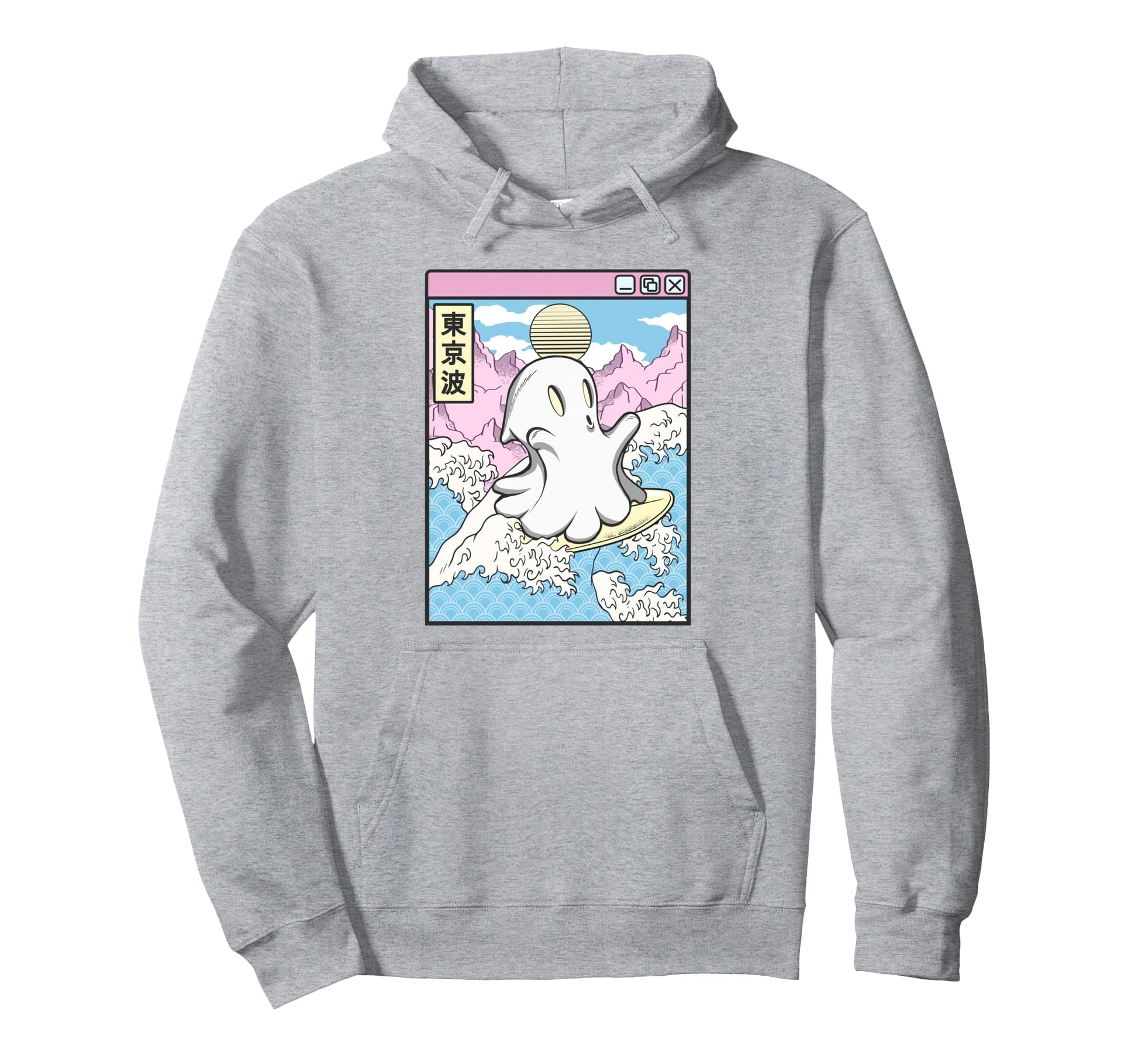 Surfing Ghost Japanese Waves Anime Kawaii Hoodie - Graphic Print Unisex - T-Shirt, Sweatshirt, Hoodie