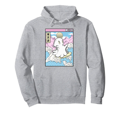 Surfing Ghost Japanese Waves Anime Kawaii Hoodie - Graphic Print Unisex - T-Shirt, Sweatshirt, Hoodie