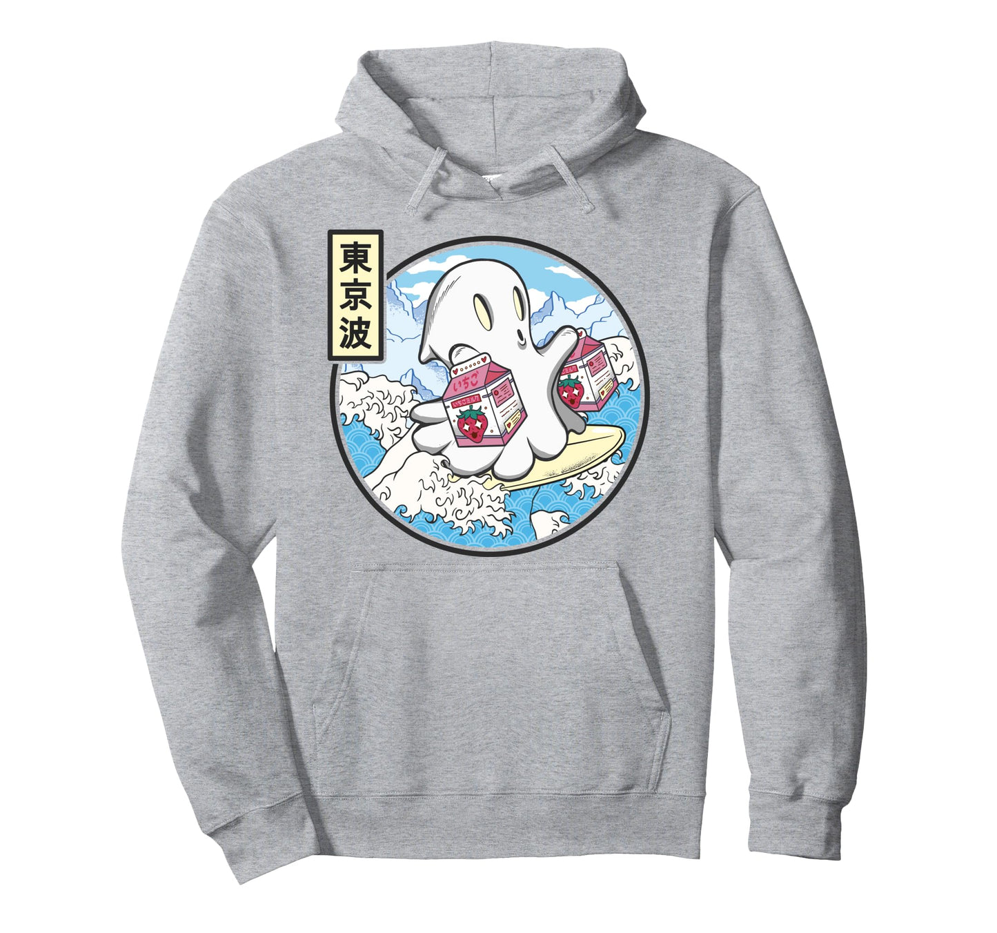 Surfing Ghost Strawberry Milk Japanese Hoodie - Trendy Graphic Unisex - T-Shirt, Sweatshirt, Hoodie