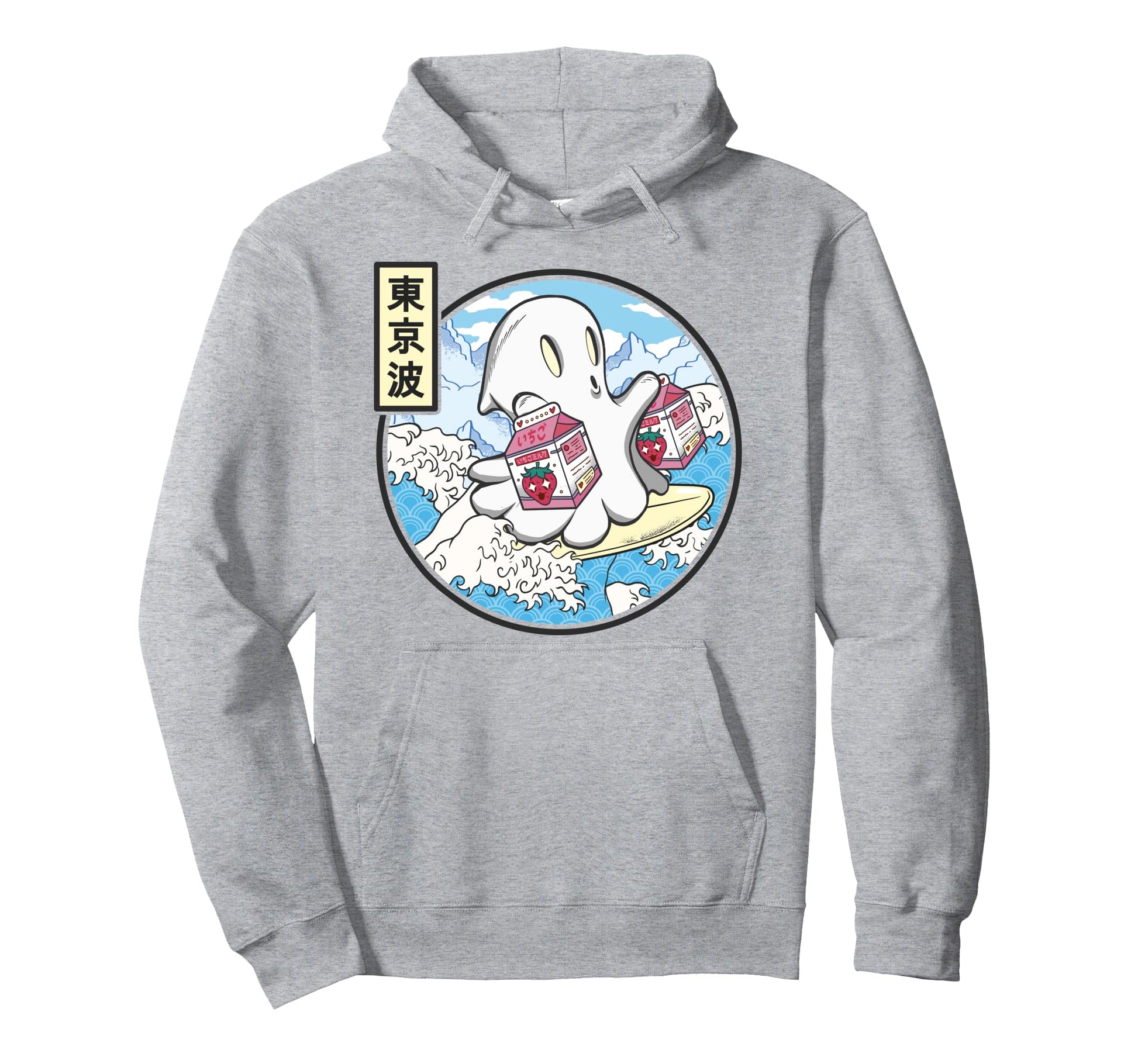 Surfing Ghost Strawberry Milk Japanese Hoodie - Trendy Graphic Unisex - T-Shirt, Sweatshirt, Hoodie