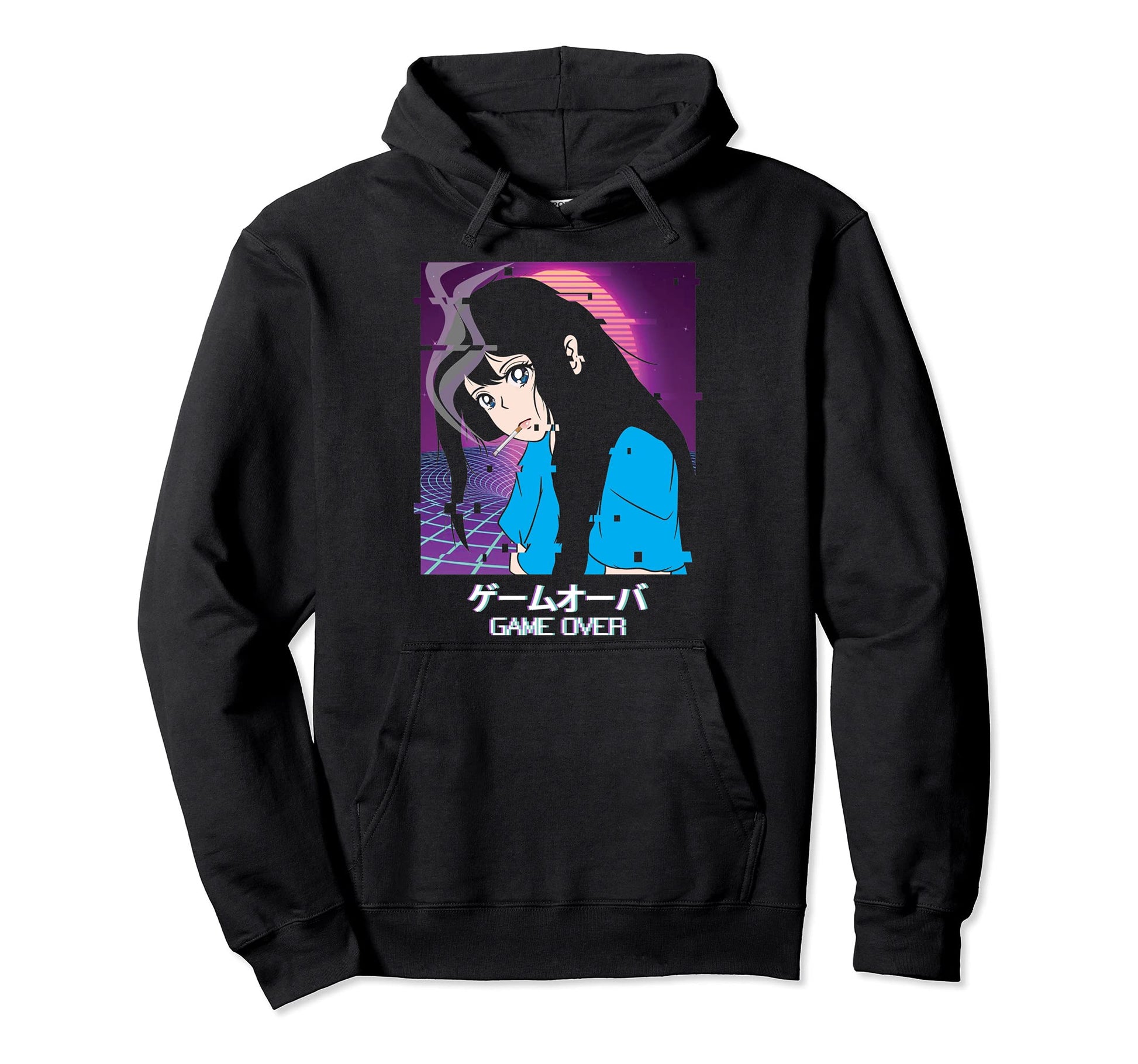 Vaporwave Aesthetic Game Over Anime Hoodie - Fun Novelty Design for Adults - T-Shirt, Sweatshirt, Hoodie