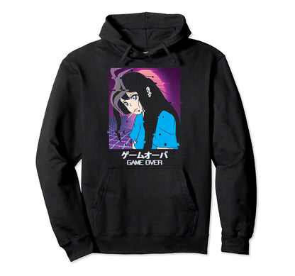 Vaporwave Aesthetic Game Over Anime Hoodie - Fun Novelty Design for Adults - T-Shirt, Sweatshirt, Hoodie