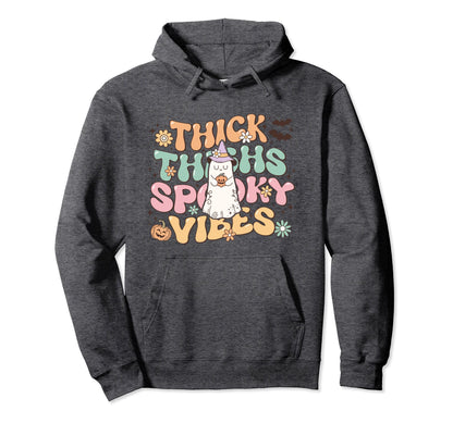 Thick Thighs Spooky Vibes Peace Love Hoodie - Aesthetic Graphic Unisex - T-Shirt, Sweatshirt, Hoodie