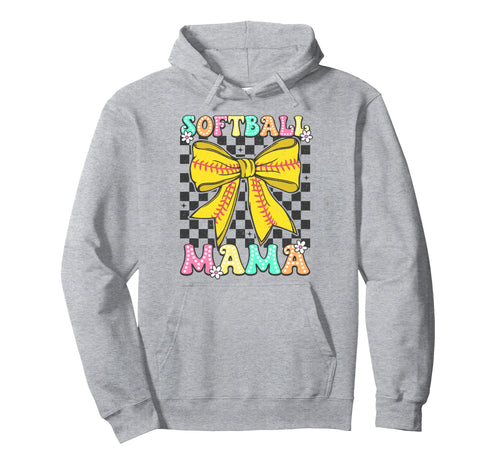 Softball Mama Coquette Bow Softball Mom Hoodie - Aesthetic Graphic Unisex - T-Shirt, Sweatshirt, Hoodie