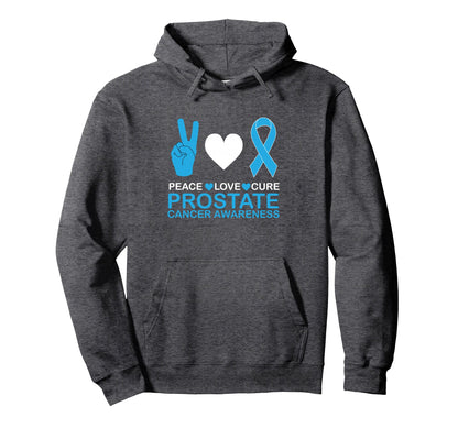 Prostate Cancer Awareness Peace And Love Hoodie - Minimalist Print Unisex - T-Shirt, Sweatshirt, Hoodie