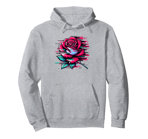 Rose Flower Glitch Optical Illusion Hoodie - Trendy Graphic Men Women - T-Shirt, Sweatshirt, Hoodie