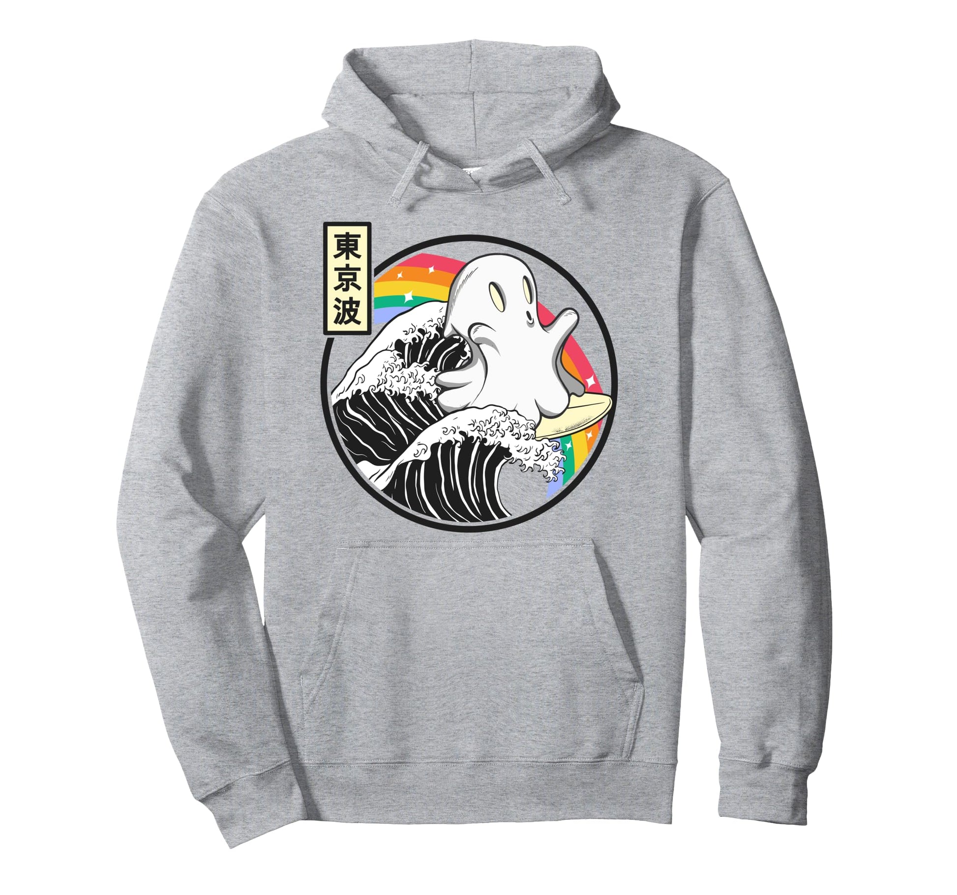 Ghost Surfing Great Wave Kawaii Hoodie - Aesthetic Graphic Men Women - T-Shirt, Sweatshirt, Hoodie