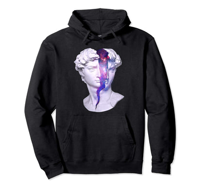Vaporwave Statue David Bust Opens To Hoodie - Fun Novelty Design Unisex - T-Shirt, Sweatshirt, Hoodie