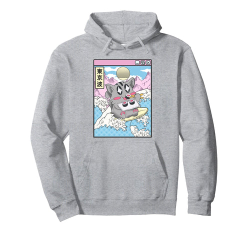 Surfing Cat Eating Sushi Japanese Wave Hoodie - Novelty Apparel Men Women - T-Shirt, Sweatshirt, Hoodie