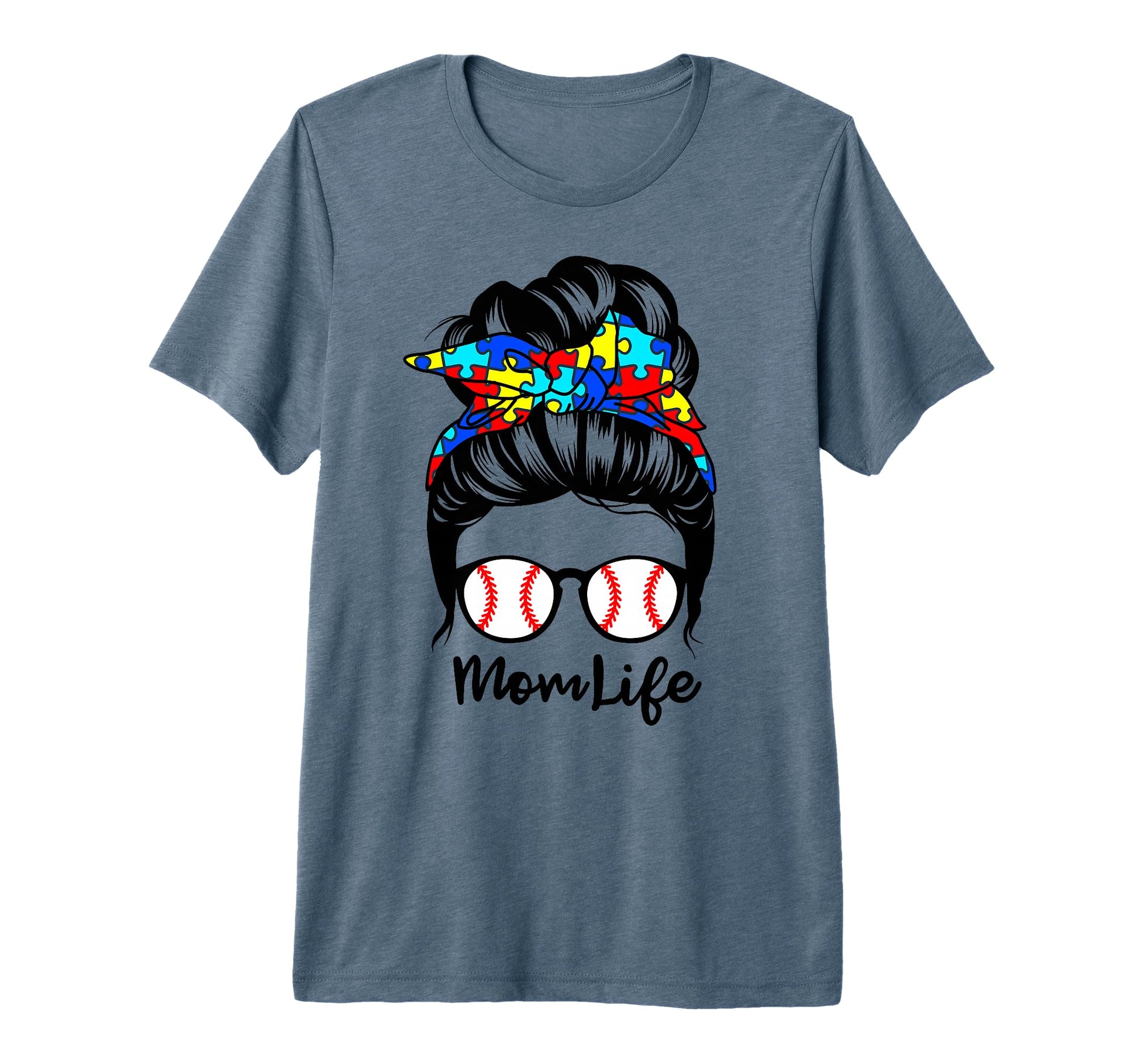 Mom Life Messy Bun Hair Autism Baseball T-Shirt - Unique Graphic Men Women - T-Shirt, Sweatshirt, Hoodie