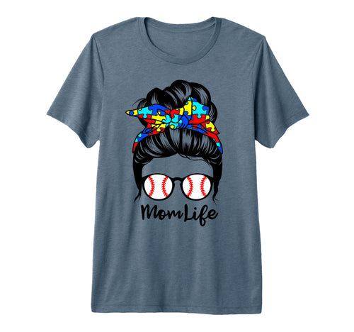 Mom Life Messy Bun Hair Autism Baseball T-Shirt - Unique Graphic Men Women - T-Shirt, Sweatshirt, Hoodie