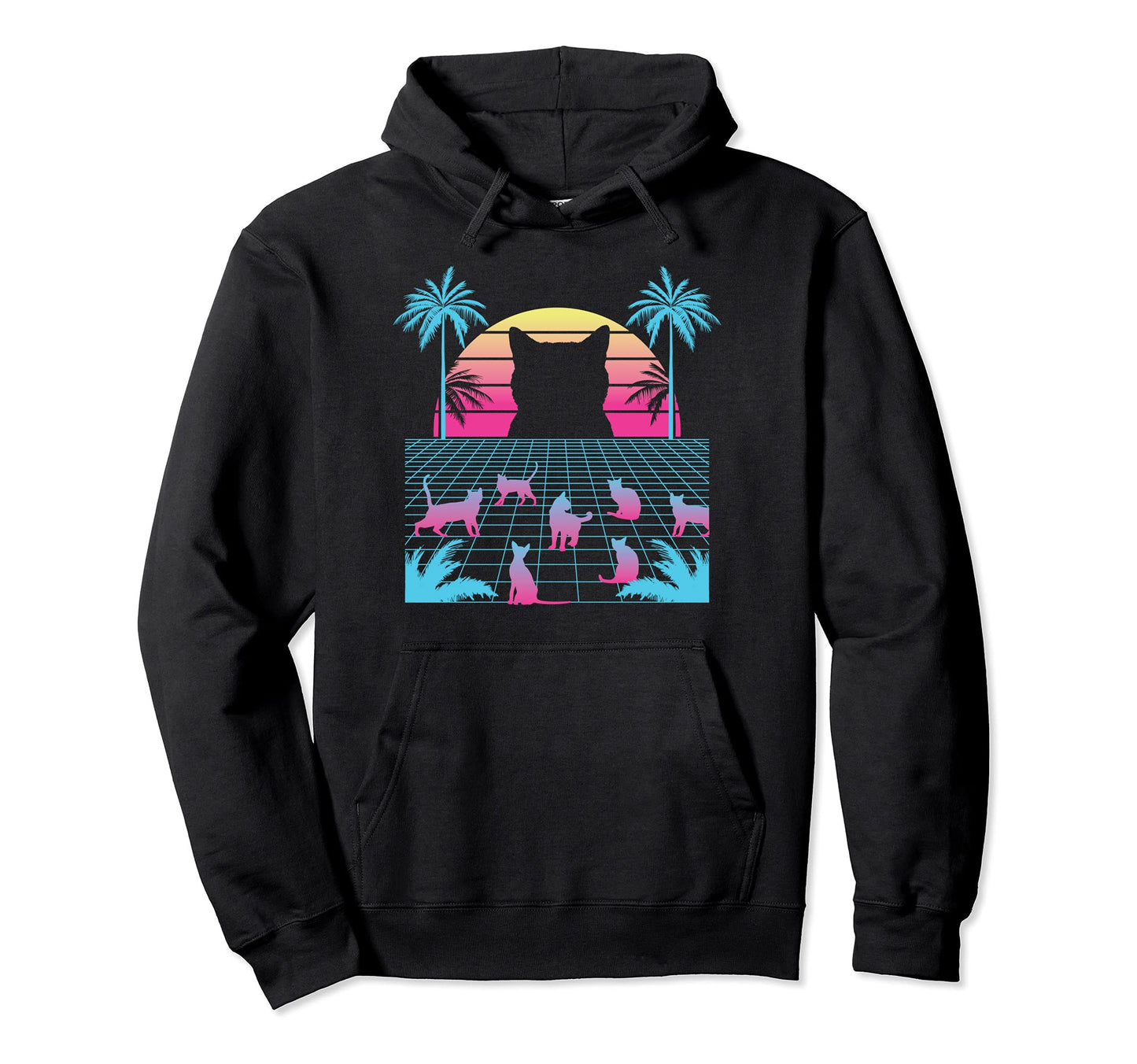 Japanese Cats Vaporwave 90S Hoodie - Fun Novelty Design for Adults - T-Shirt, Sweatshirt, Hoodie