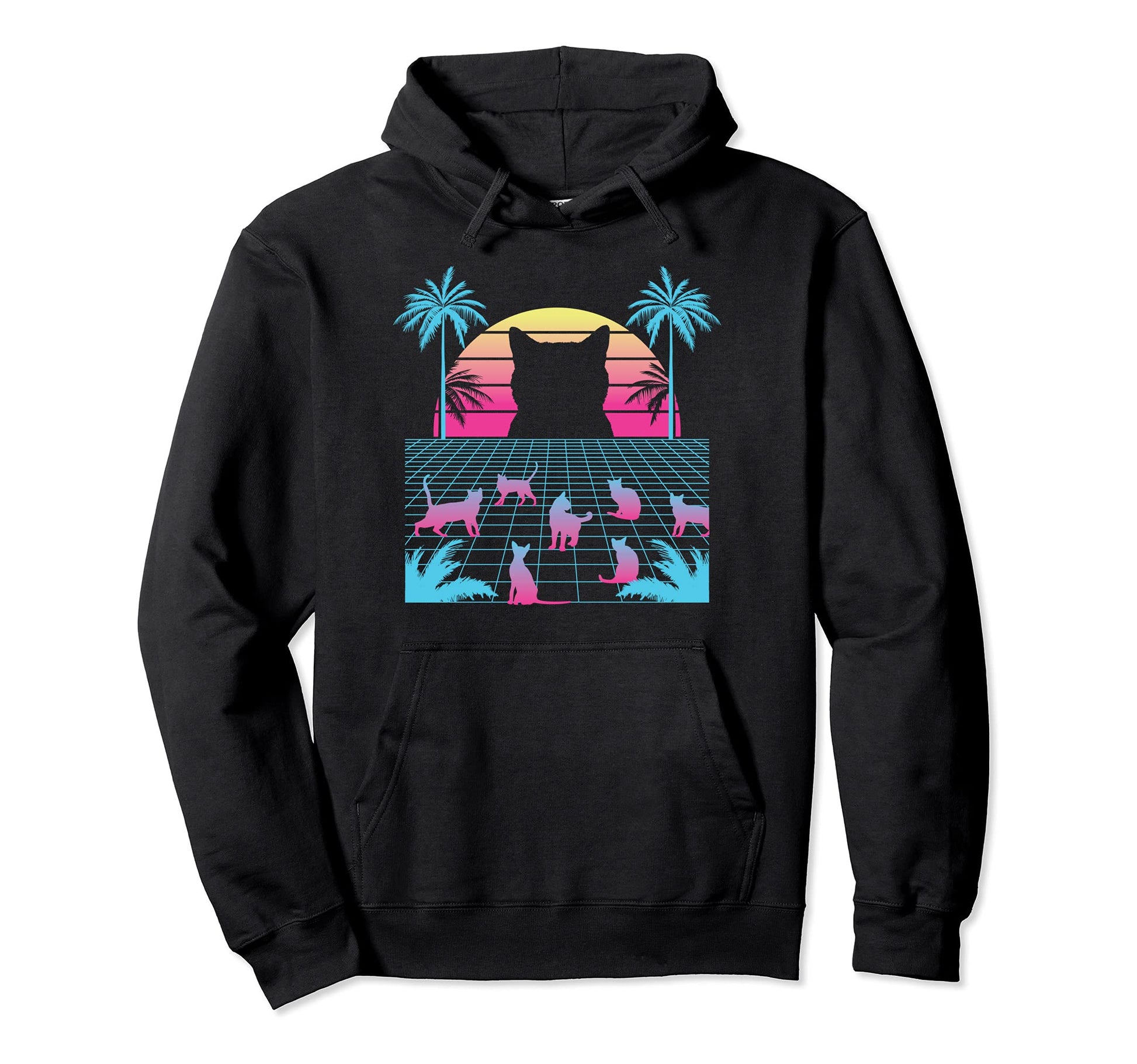 Japanese Cats Vaporwave 90S Hoodie - Fun Novelty Design for Adults - T-Shirt, Sweatshirt, Hoodie
