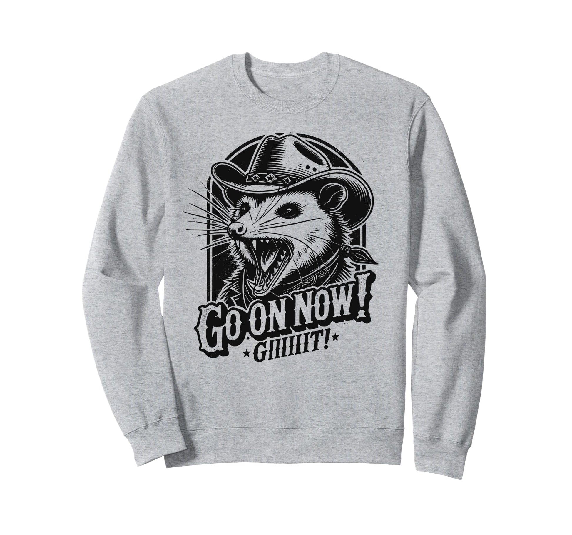 Cowboy Opossum Go Now Git Sweatshirt - Minimalist Print for Adults - T-Shirt, Sweatshirt, Hoodie