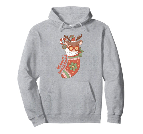 Groovy Reindeer Stocking Boho Hoodie - Aesthetic Graphic Men Women - T-Shirt, Sweatshirt, Hoodie