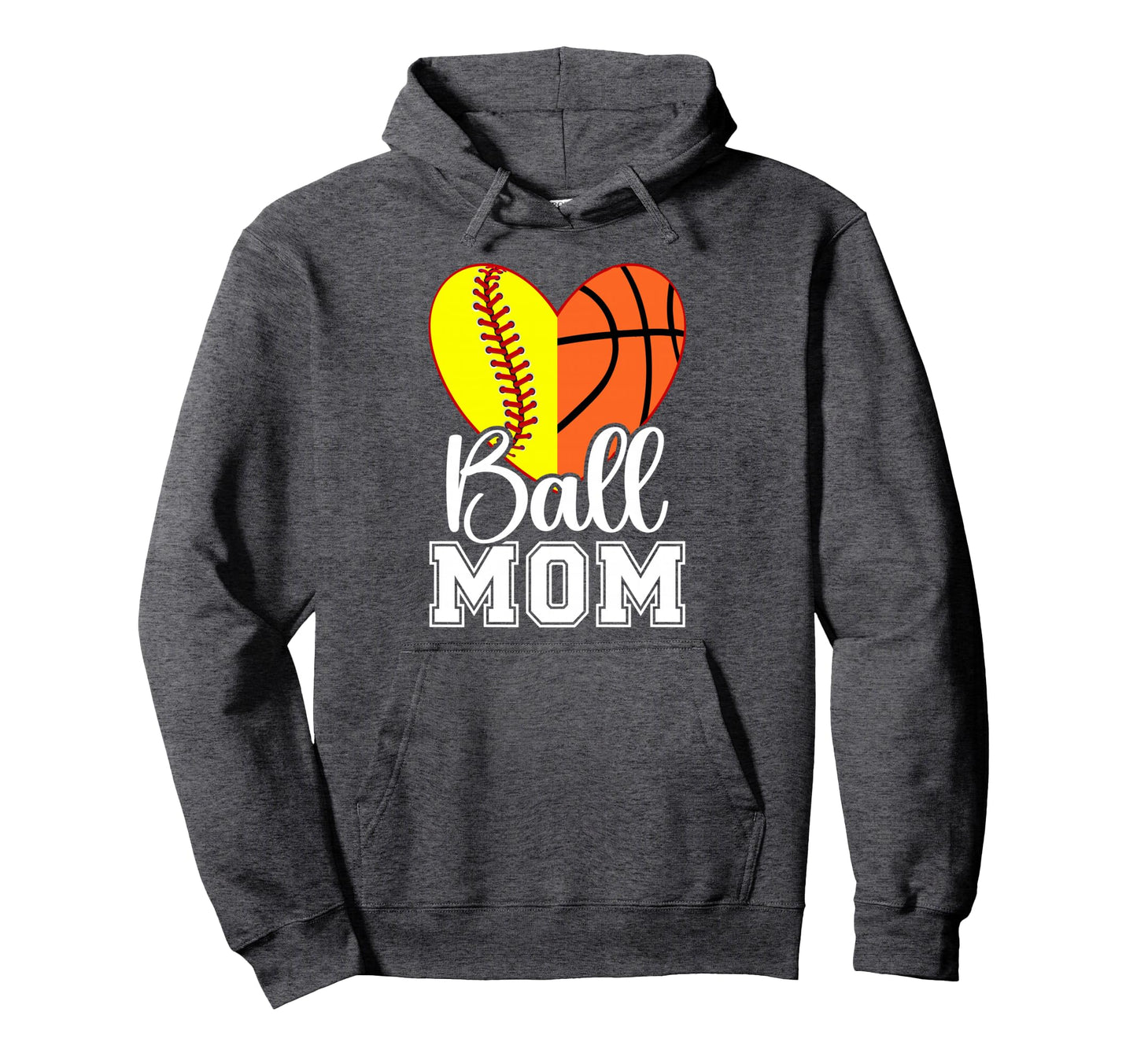 Ball Mom Heart Softball Basketball Mom Hoodie - Trendy Graphic Unisex - T-Shirt, Sweatshirt, Hoodie