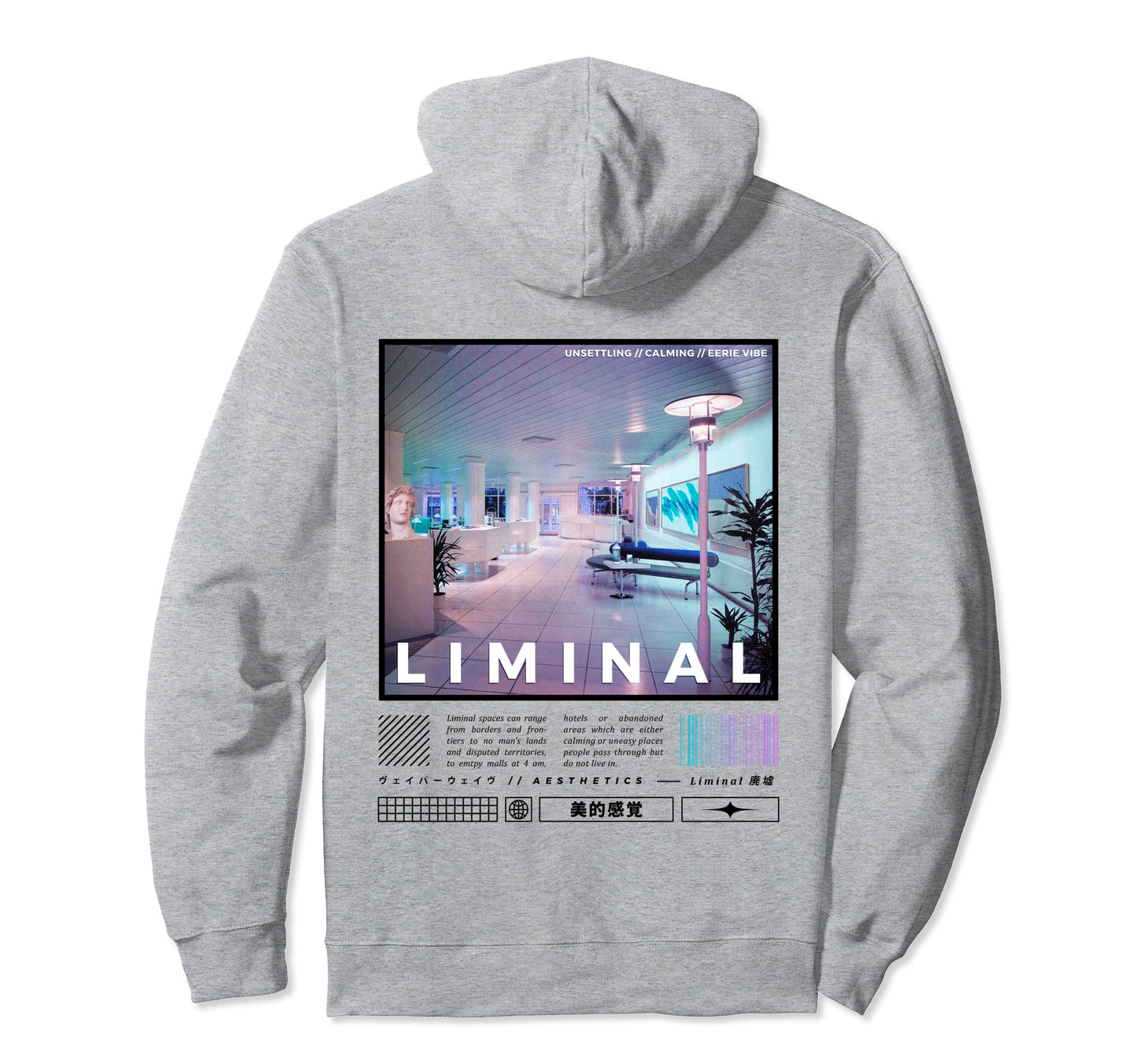 Liminal Spaces Backprint Vaporwave Hoodie - Novelty Apparel for Adults - T-Shirt, Sweatshirt, Hoodie