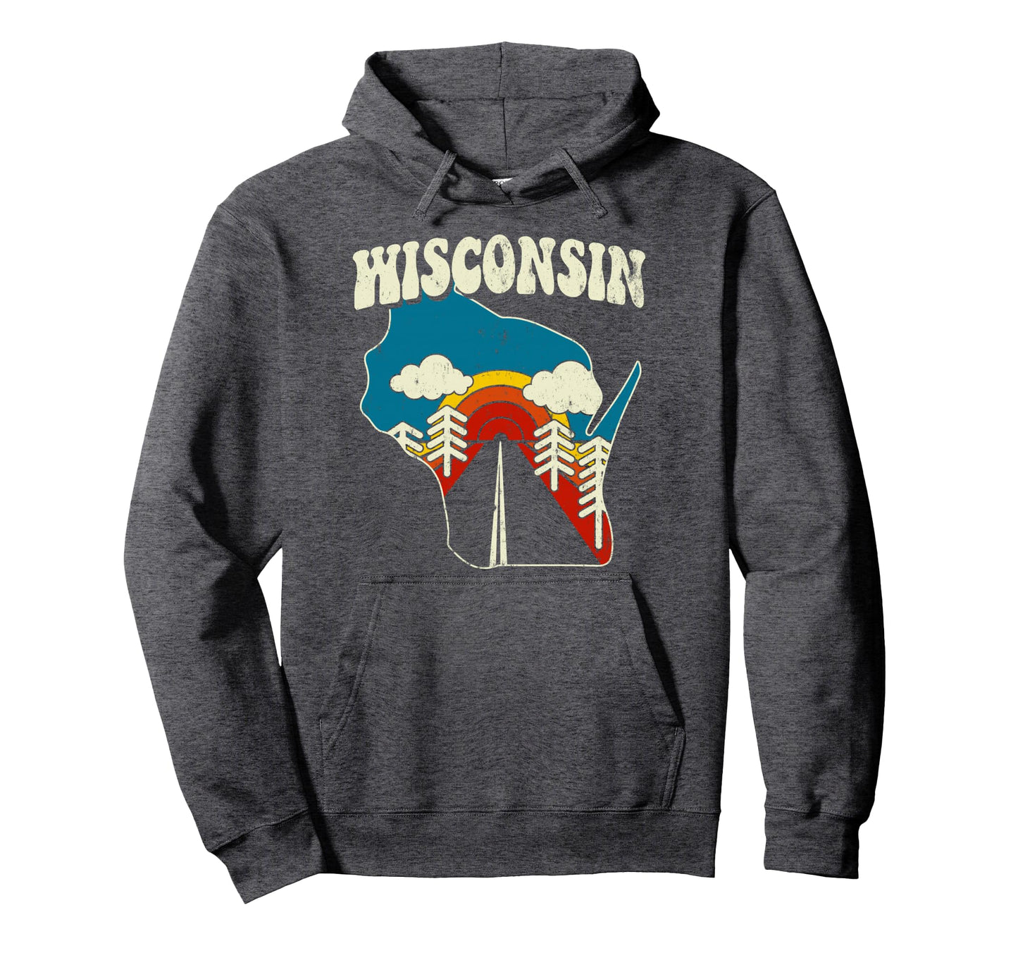 Wisconsin State Rainbow Hippie 70S Map Hoodie - Unique Graphic Unisex - T-Shirt, Sweatshirt, Hoodie