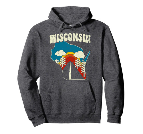 Wisconsin State Rainbow Hippie 70S Map Hoodie - Unique Graphic Unisex - T-Shirt, Sweatshirt, Hoodie