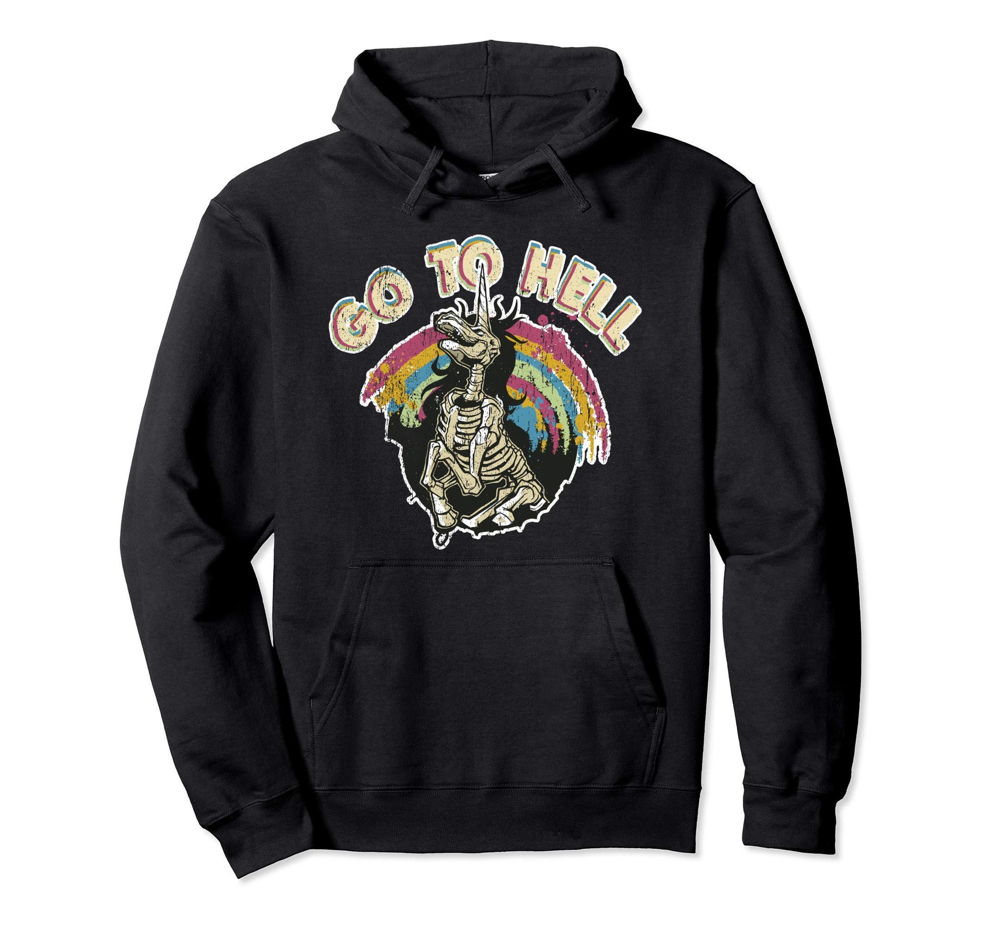 Go To Hell Death Metal Unicorn Rainbow Hoodie - Graphic Print Men Women - T-Shirt, Sweatshirt, Hoodie