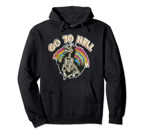 Go To Hell Death Metal Unicorn Rainbow Hoodie - Graphic Print Men Women - T-Shirt, Sweatshirt, Hoodie