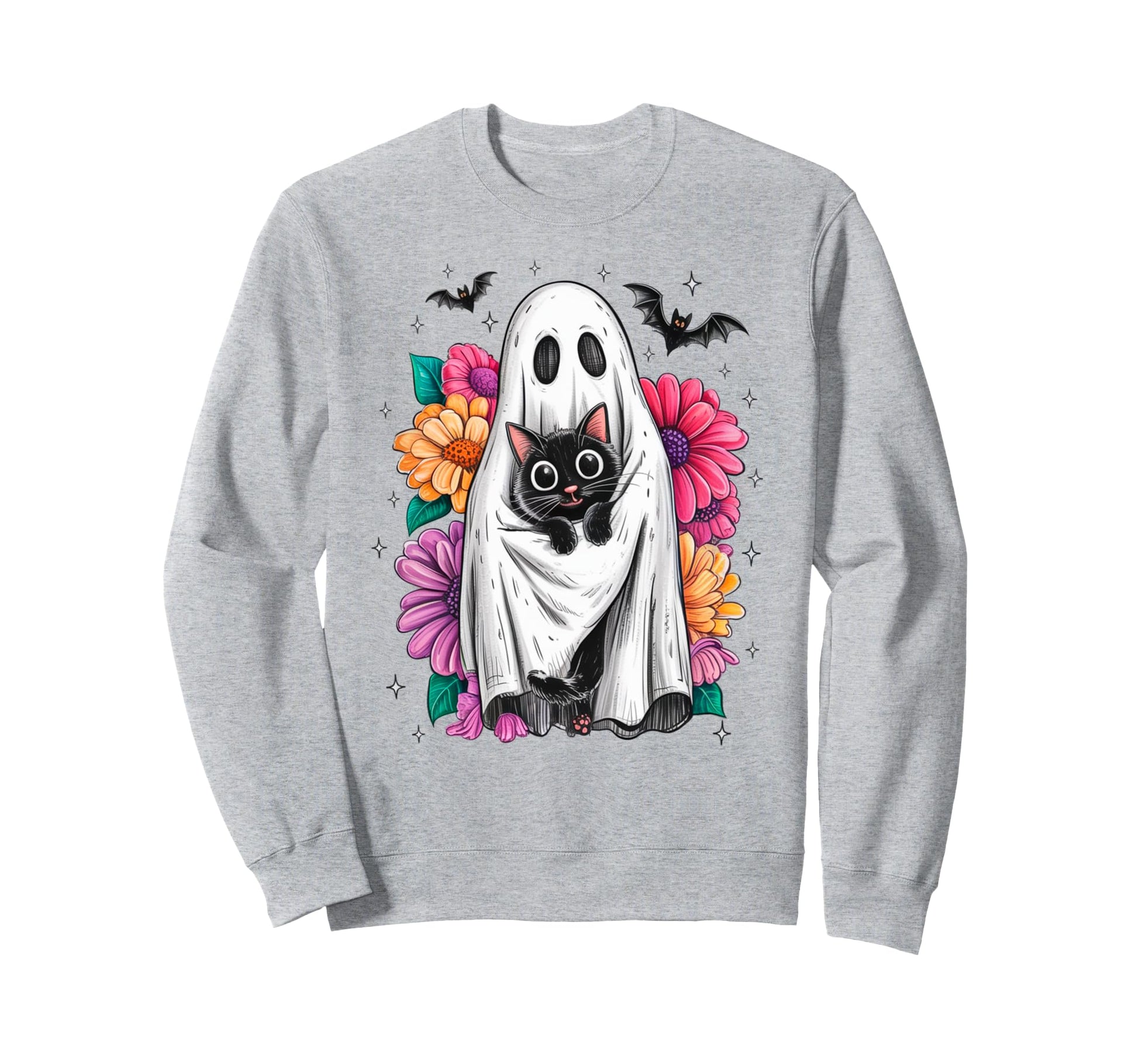 Boho Halloween Cat Ghost Spooky Mama Sweatshirt - Graphic Print for Adults - T-Shirt, Sweatshirt, Hoodie