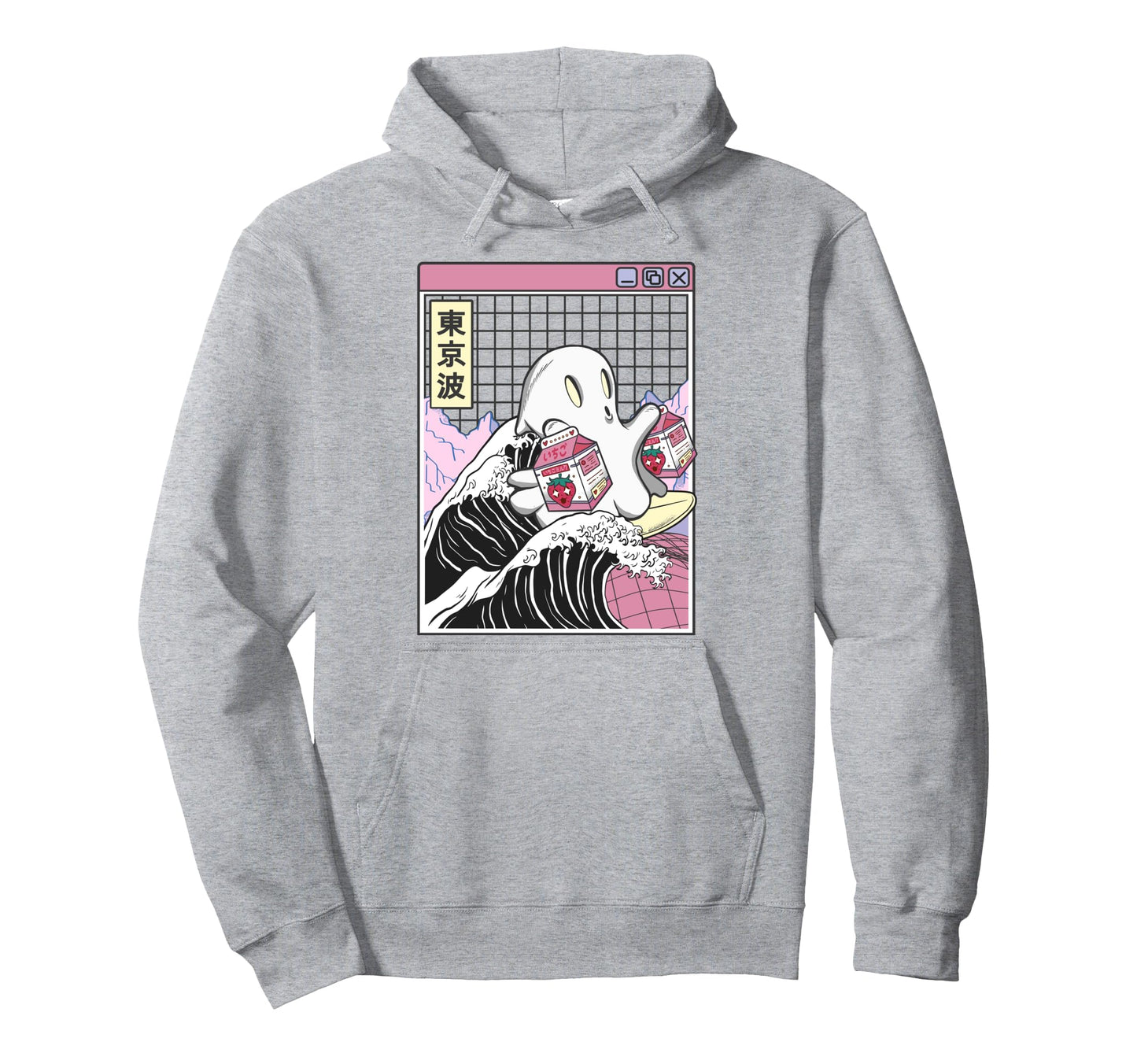 Surfing Ghost Strawberry Milk Hoodie - Aesthetic Graphic for Adults - T-Shirt, Sweatshirt, Hoodie