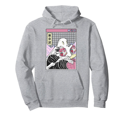 Surfing Ghost Strawberry Milk Hoodie - Aesthetic Graphic for Adults - T-Shirt, Sweatshirt, Hoodie