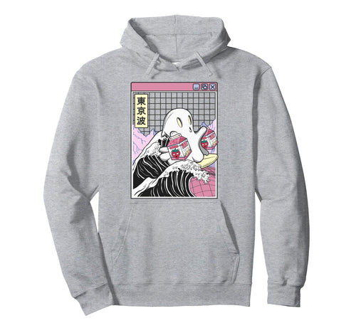 Surfing Ghost Strawberry Milk Hoodie - Aesthetic Graphic for Adults - T-Shirt, Sweatshirt, Hoodie