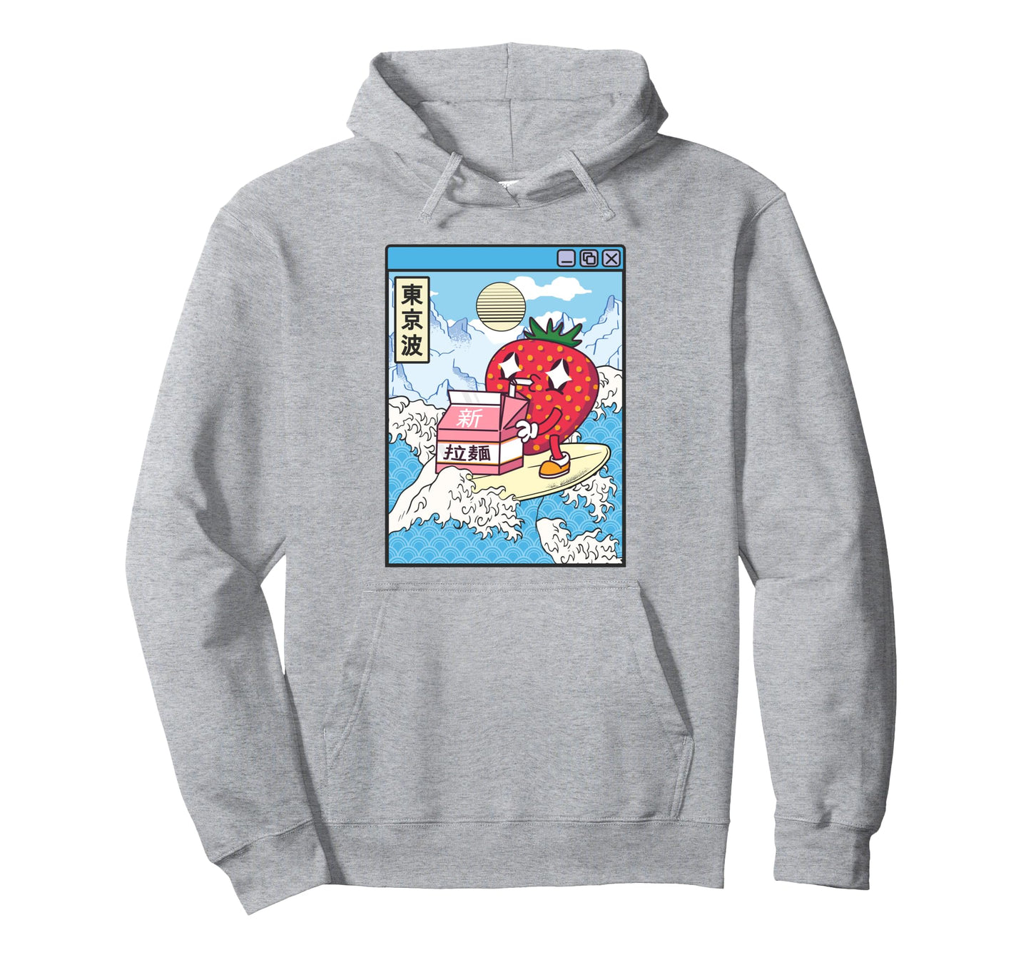 Surfing Strawberry Drinking Milk Hoodie - Minimalist Print for Adults - T-Shirt, Sweatshirt, Hoodie