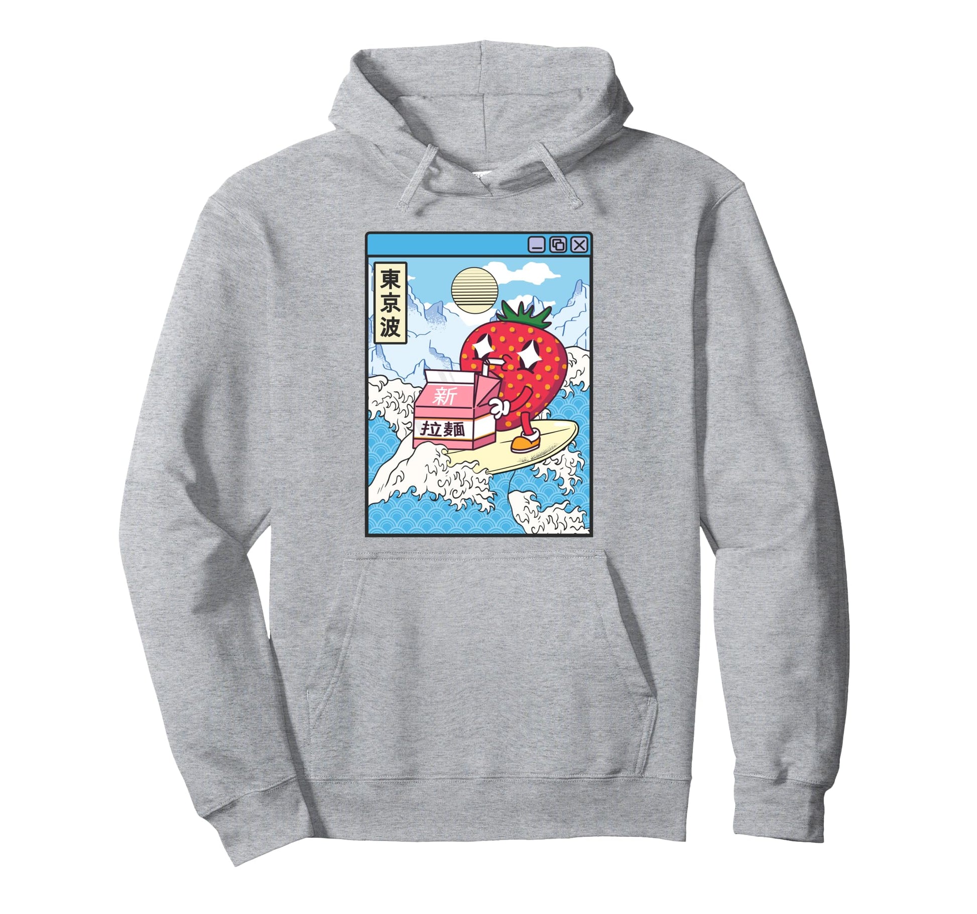 Surfing Strawberry Drinking Milk Hoodie - Minimalist Print for Adults - T-Shirt, Sweatshirt, Hoodie
