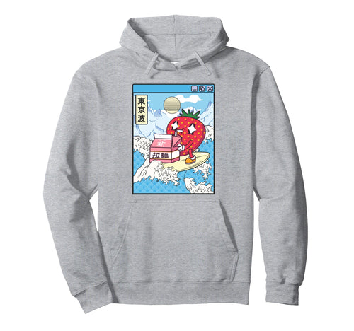 Surfing Strawberry Drinking Milk Hoodie - Minimalist Print for Adults - T-Shirt, Sweatshirt, Hoodie