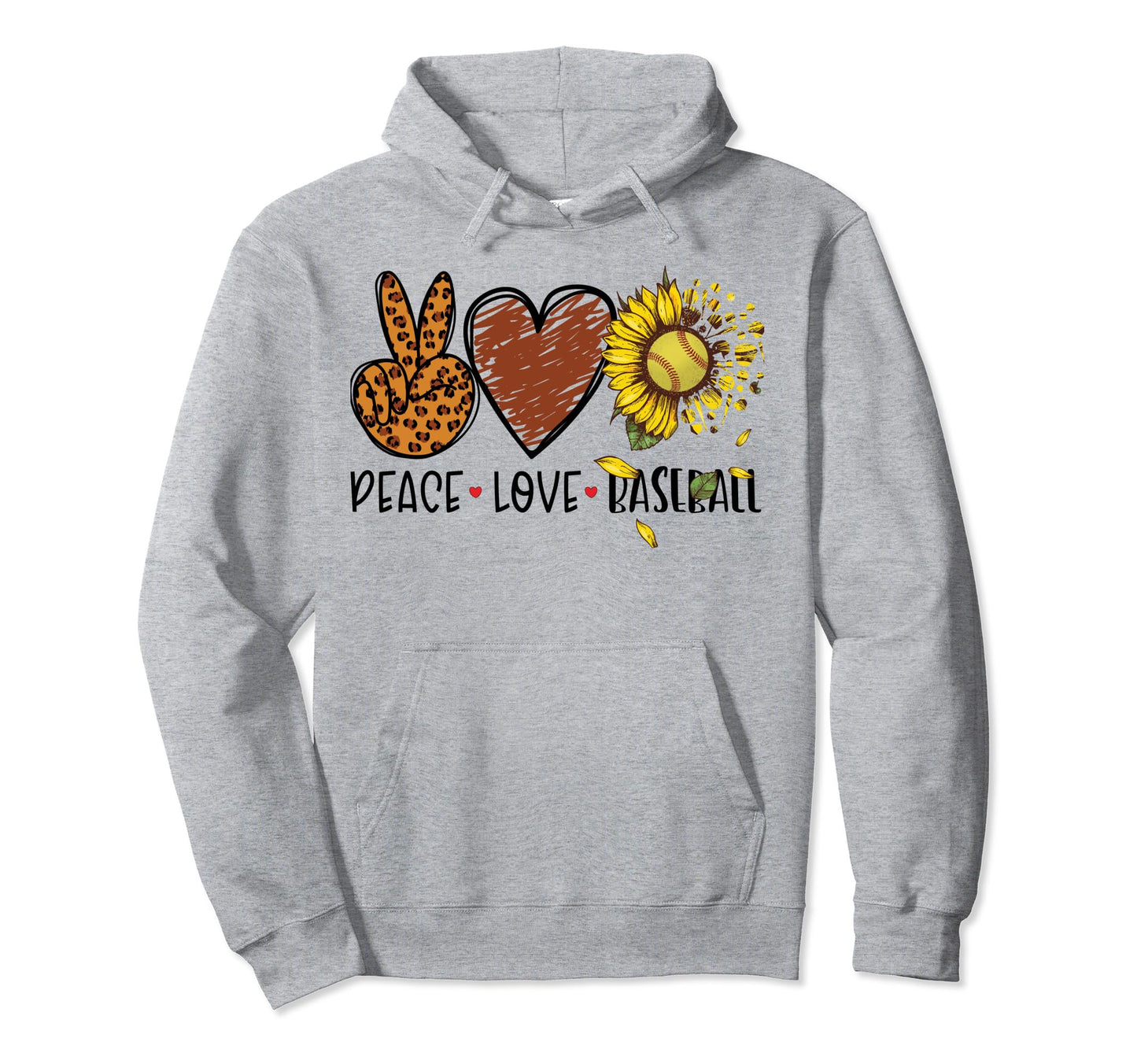 Peace Love Baseball Funny Hoodie - Minimalist Print for Adults - T-Shirt, Sweatshirt, Hoodie