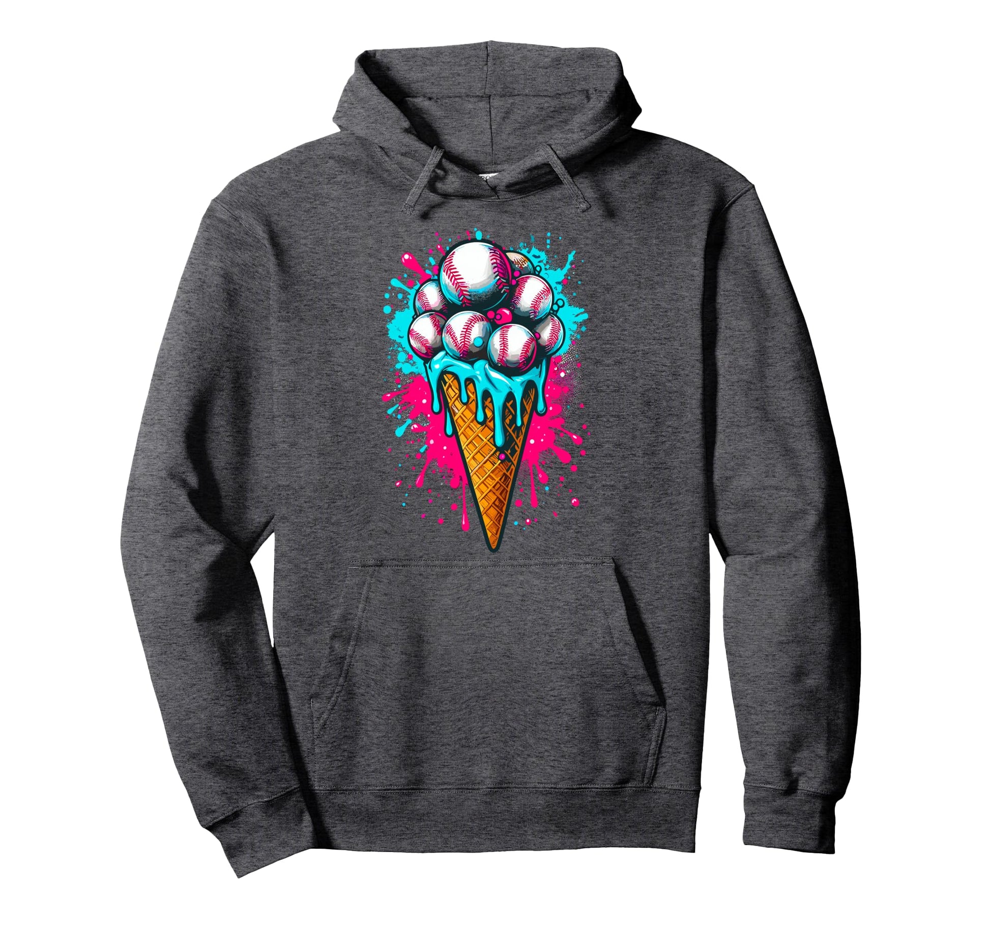 Baseball Ice Cream Watercolor Baseball Hoodie - Graphic Print for Adults - T-Shirt, Sweatshirt, Hoodie