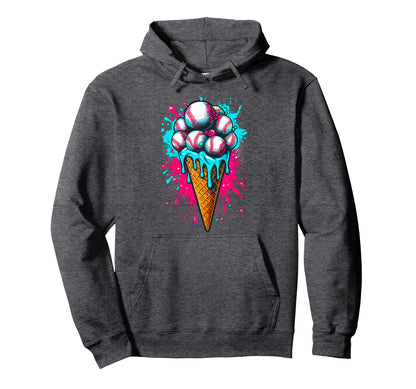Baseball Ice Cream Watercolor Baseball Hoodie - Graphic Print for Adults - T-Shirt, Sweatshirt, Hoodie
