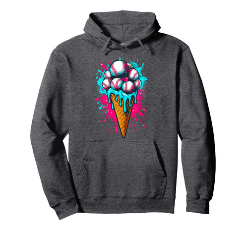 Baseball Ice Cream Watercolor Baseball Hoodie - Graphic Print for Adults - T-Shirt, Sweatshirt, Hoodie