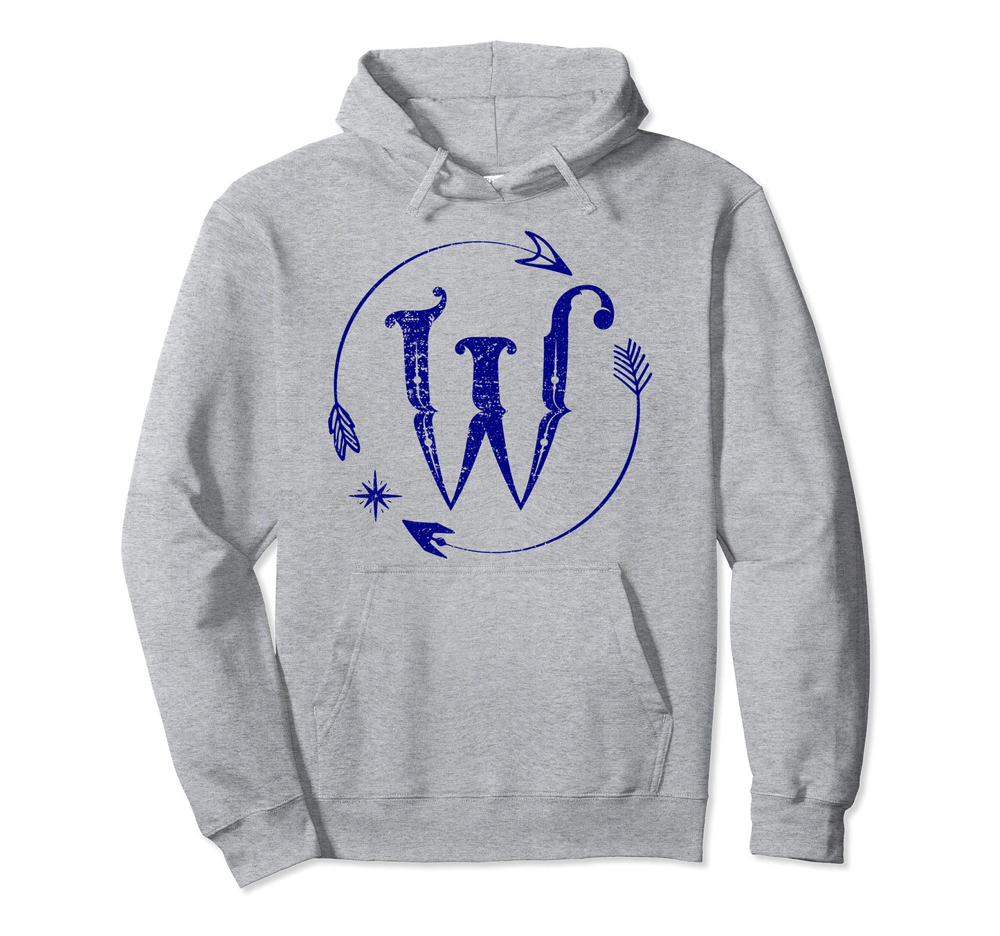 Initial W Monogram Boho Name Letter W Hoodie - Fun Novelty Design Men Women - T-Shirt, Sweatshirt, Hoodie