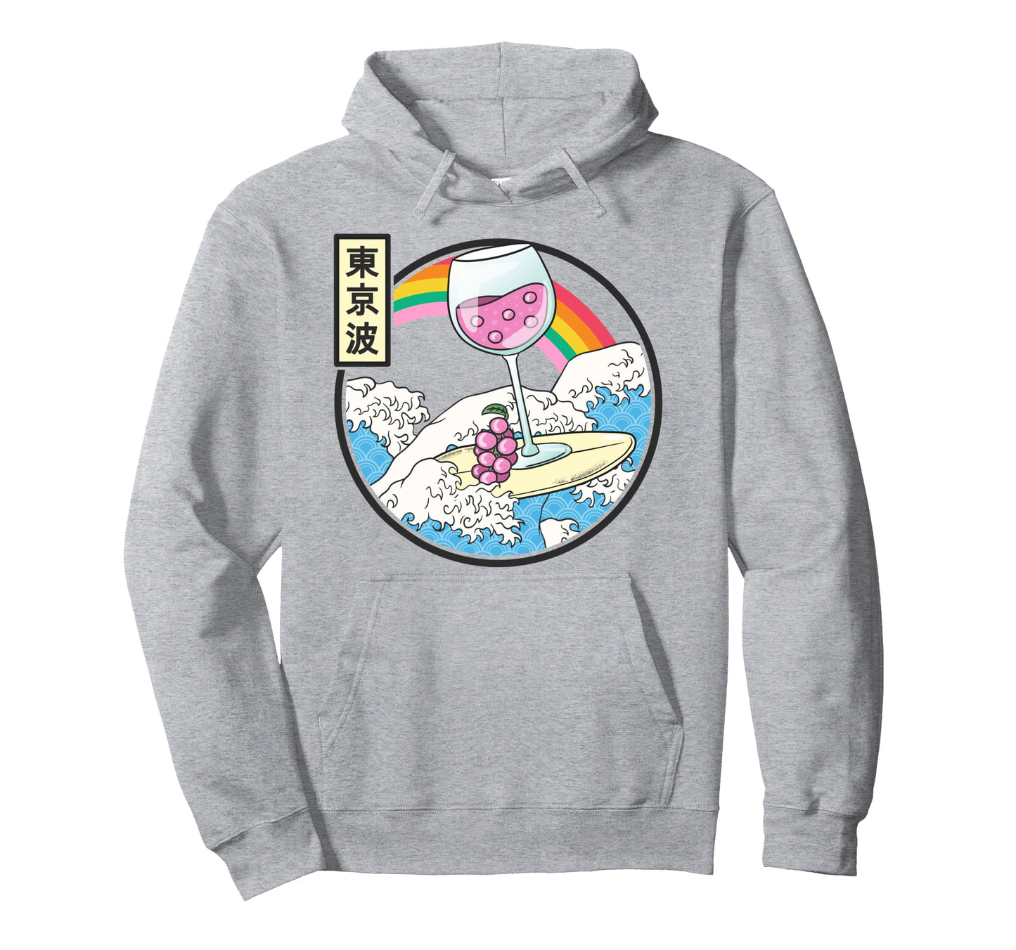 Surfing Wine Glass Japan Waves Kawaii Hoodie - Graphic Print Unisex - T-Shirt, Sweatshirt, Hoodie