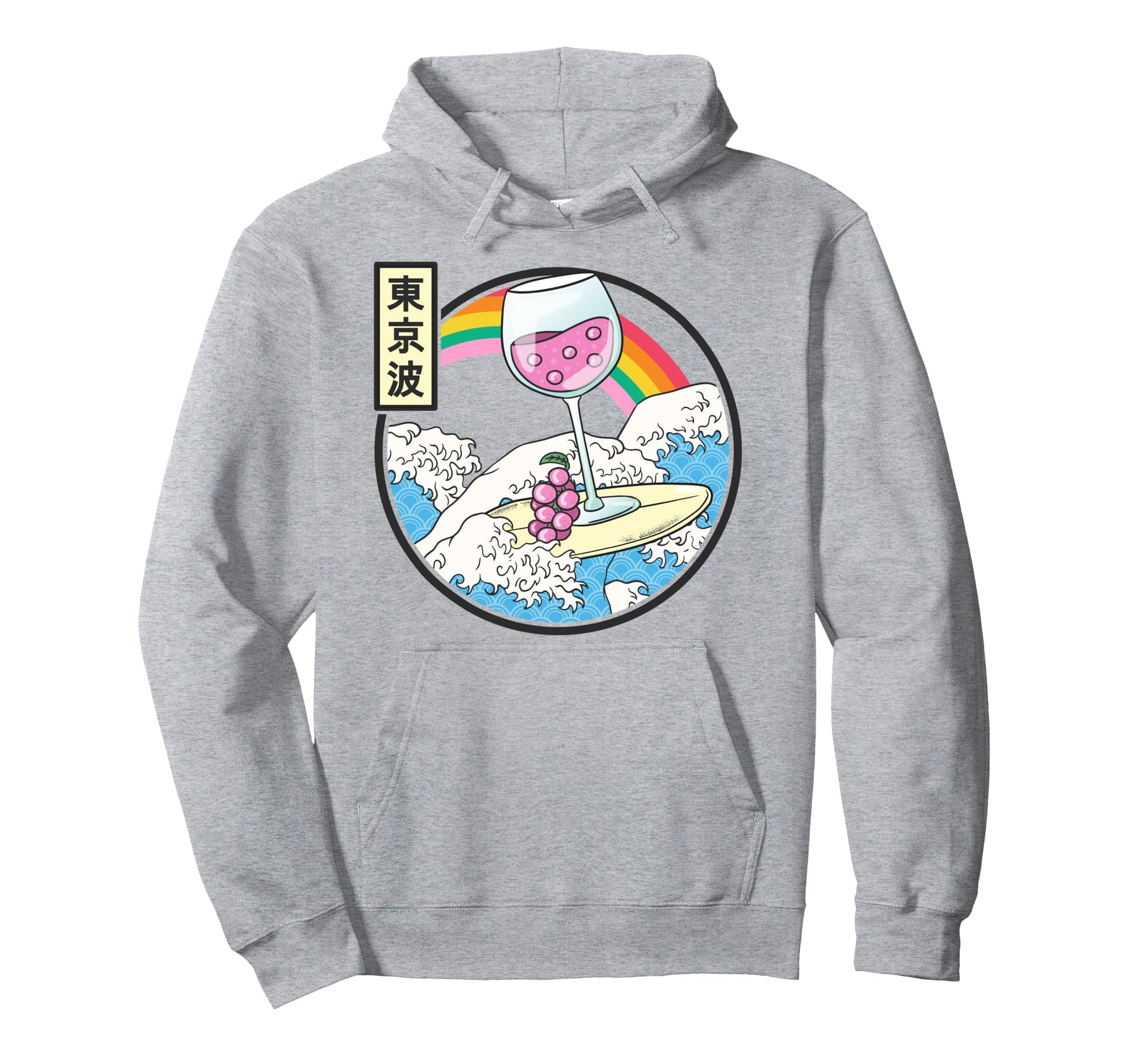 Surfing Wine Glass Japan Waves Kawaii Hoodie - Graphic Print Unisex - T-Shirt, Sweatshirt, Hoodie
