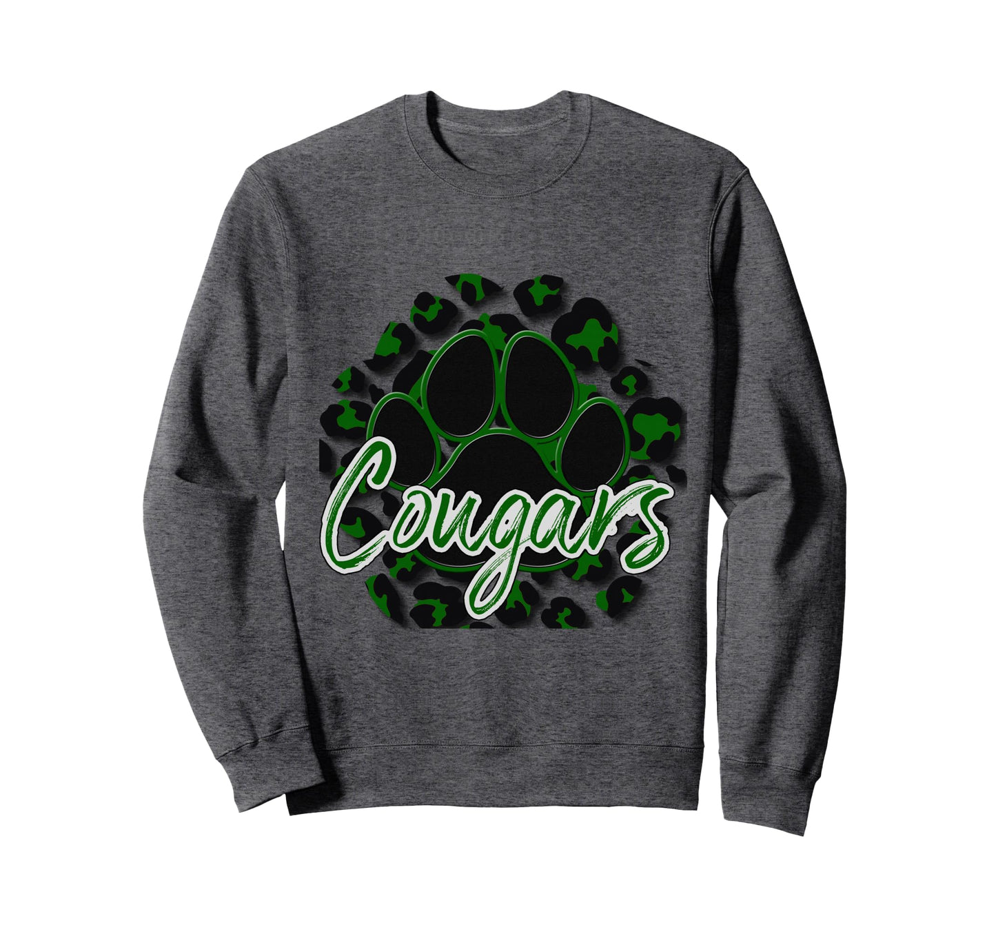 Cougar Green Black Cheetah School Sweatshirt - Minimalist Print for Adults - T-Shirt, Sweatshirt, Hoodie