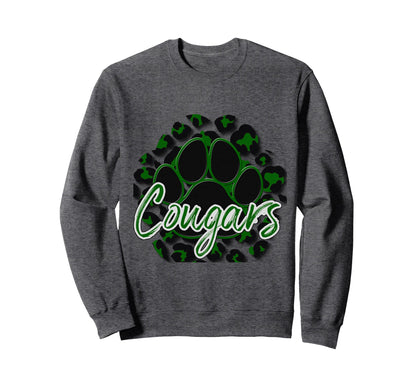 Cougar Green Black Cheetah School Sweatshirt - Minimalist Print for Adults - T-Shirt, Sweatshirt, Hoodie