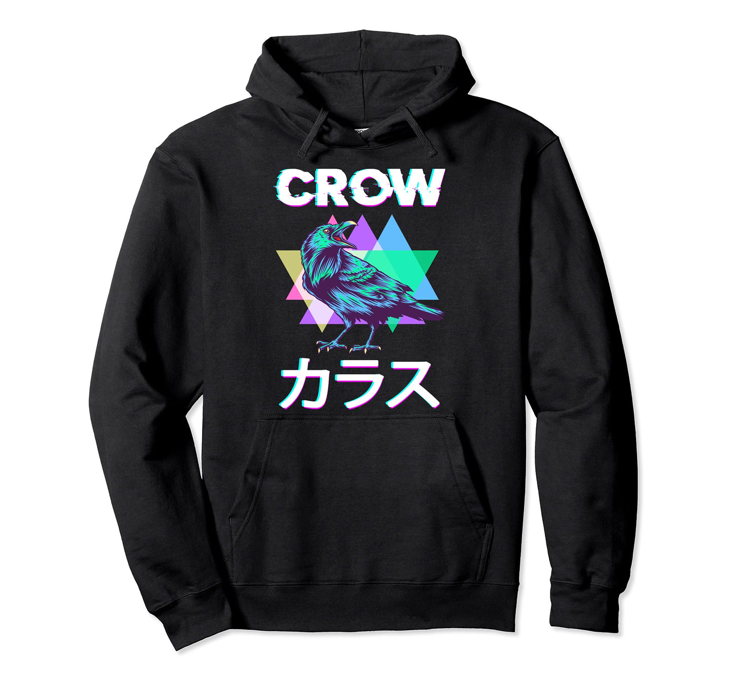 Crow Japanese Vaporwave Kanji Raven Hoodie - Novelty Apparel for Adults - T-Shirt, Sweatshirt, Hoodie