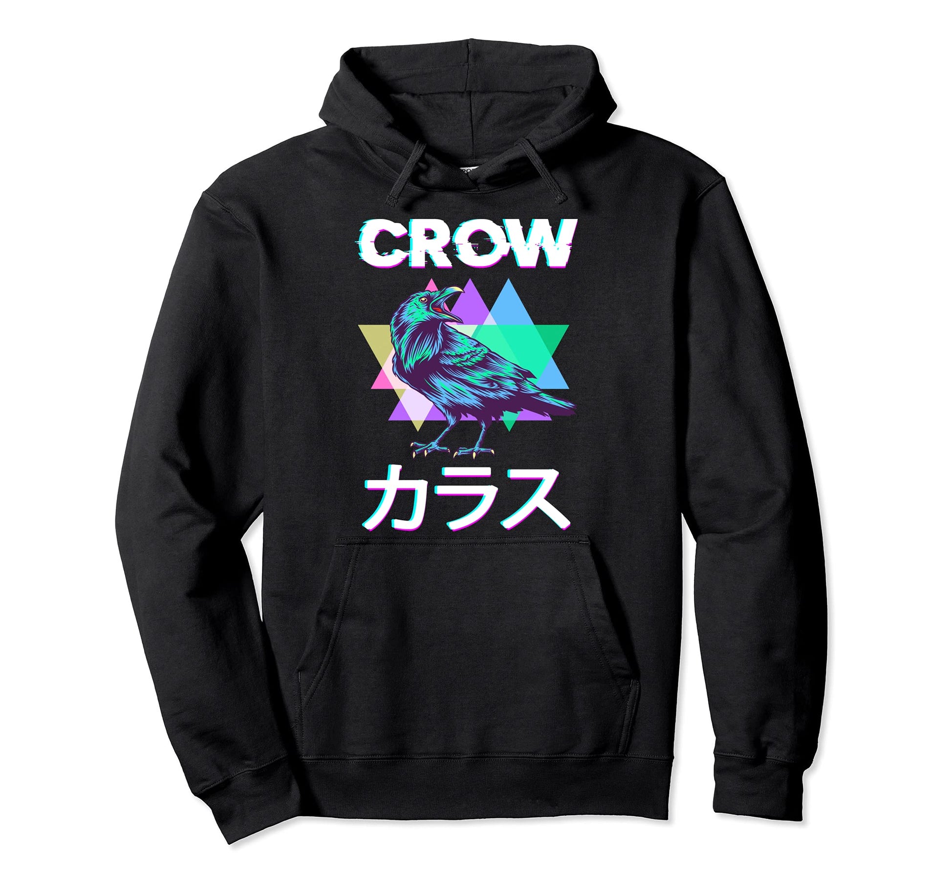 Crow Japanese Vaporwave Kanji Raven Hoodie - Novelty Apparel for Adults - T-Shirt, Sweatshirt, Hoodie