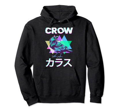 Crow Japanese Vaporwave Kanji Raven Hoodie - Novelty Apparel for Adults - T-Shirt, Sweatshirt, Hoodie