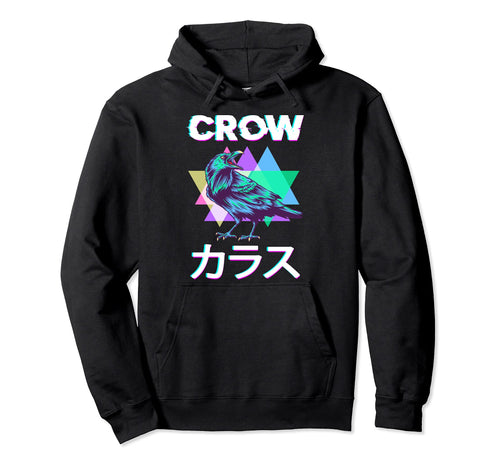 Crow Japanese Vaporwave Kanji Raven Hoodie - Novelty Apparel for Adults - T-Shirt, Sweatshirt, Hoodie
