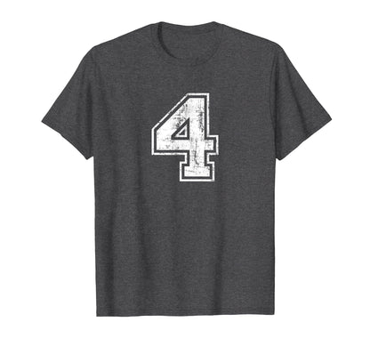 Number 4 Four Varsity Distressed Sport Team T-Shirt - Graphic Print Unisex - T-Shirt, Sweatshirt, Hoodie